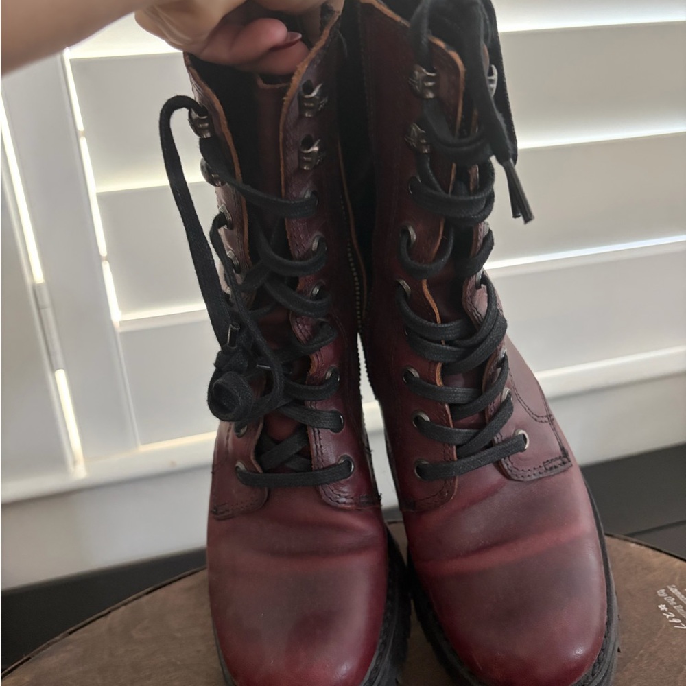 Frye Burgundy Leather Combat Boots (Sabrina Moto Lace Up) - Picture 4 of 4